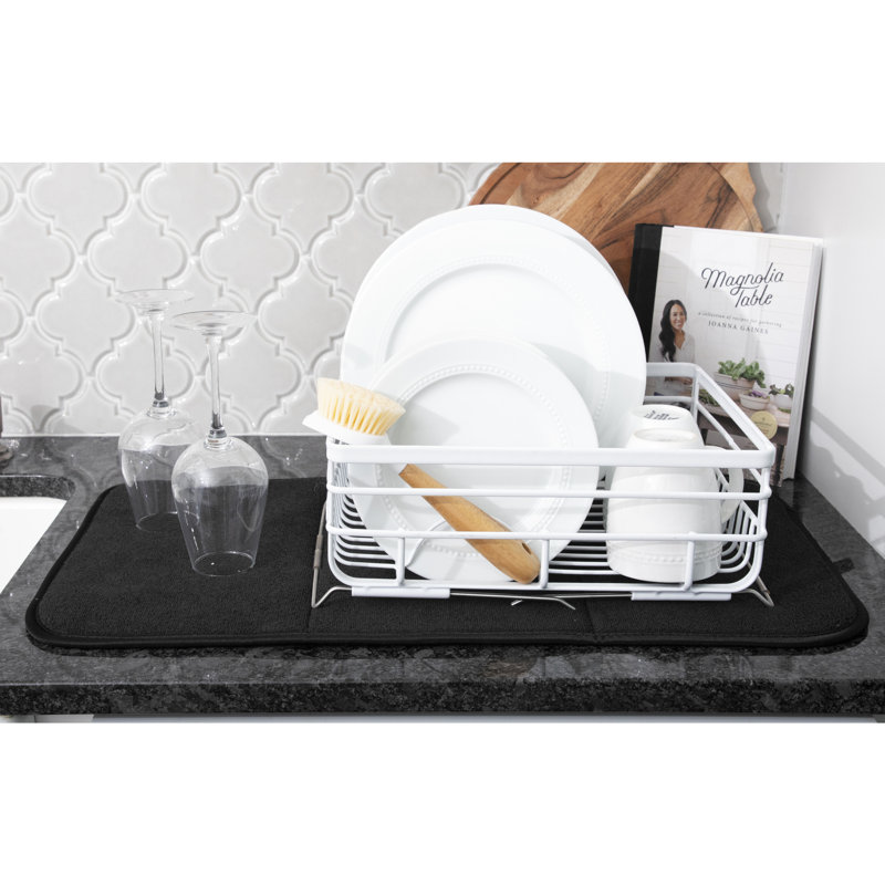 Black Microfiber Reversible Foldable Dish Drying Mat Set