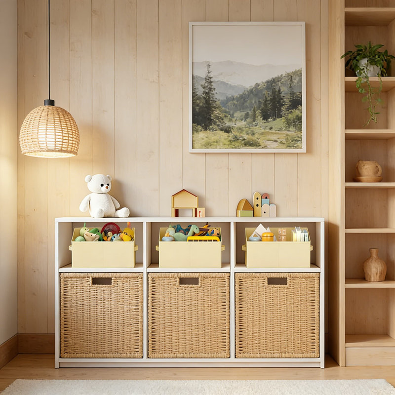 Panier de 6 paniers de rangement en tissu, H 6 po x l 8 po x P 3 po, Beige