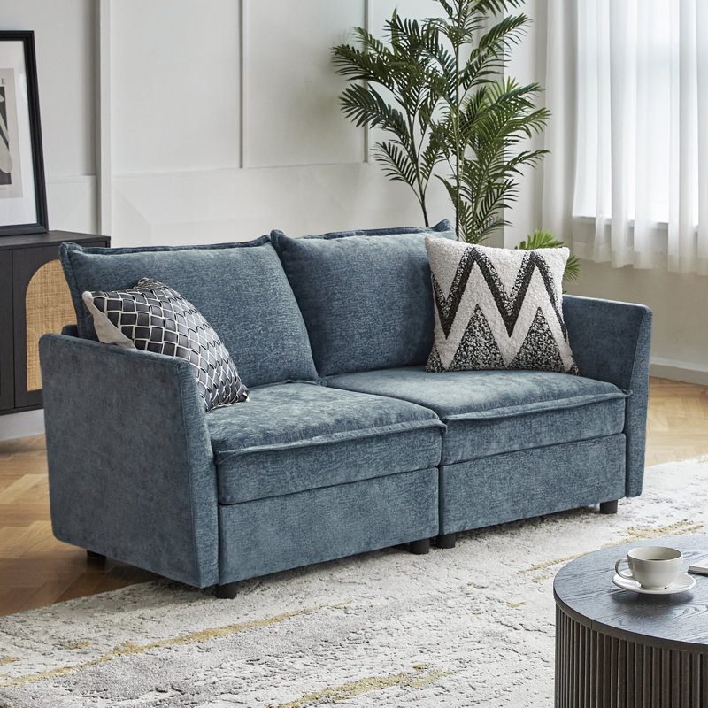 Talani Modern 2 Seater Slipcovered Corner Sofa with Hidden Storage, Blue