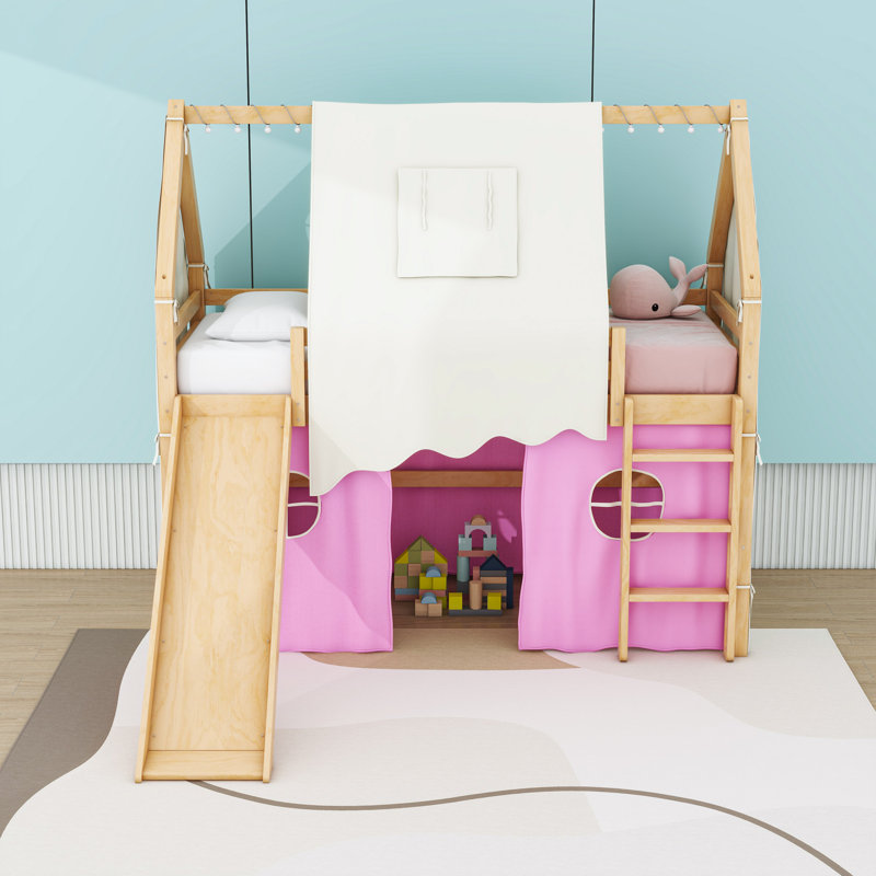 Lit mezzanine en forme de maison avec glissade et tente Whimsical, Twin