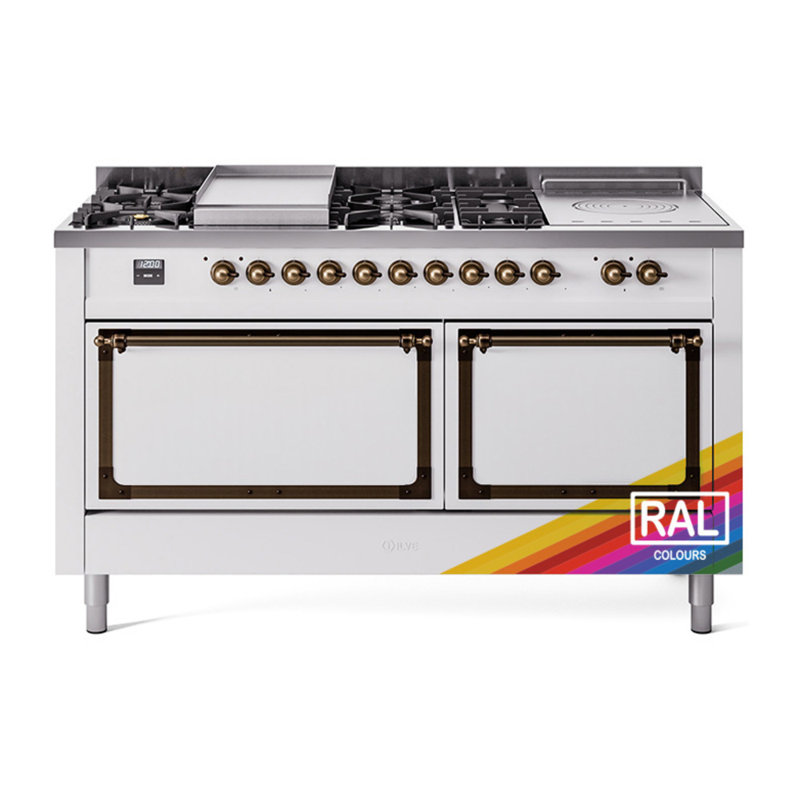 ILVE Nostalgie II Series 60 in. Dual Fuel Range with 7 Sealed Burners, Griddle, Frenchtop (Liquid Propane, Solid Door)