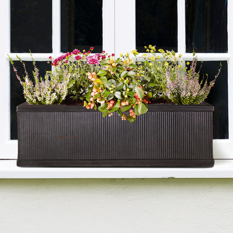 Large Window Box Planter, Frostproof Outdoor Plant Pot, Vintage Style Ribbed Windowsill Planter, Narrow Garden Planter with Drainage Holes