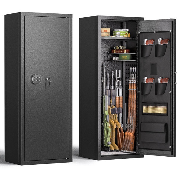 Ktaxon Upgraded Electronic 5 Rifle Gun Safe Large Firearms Shotgun Storage Cabinet with Small Lock Box, Size: (11.81 x 13.78 x 57) / (30 x 35 x 145)cm