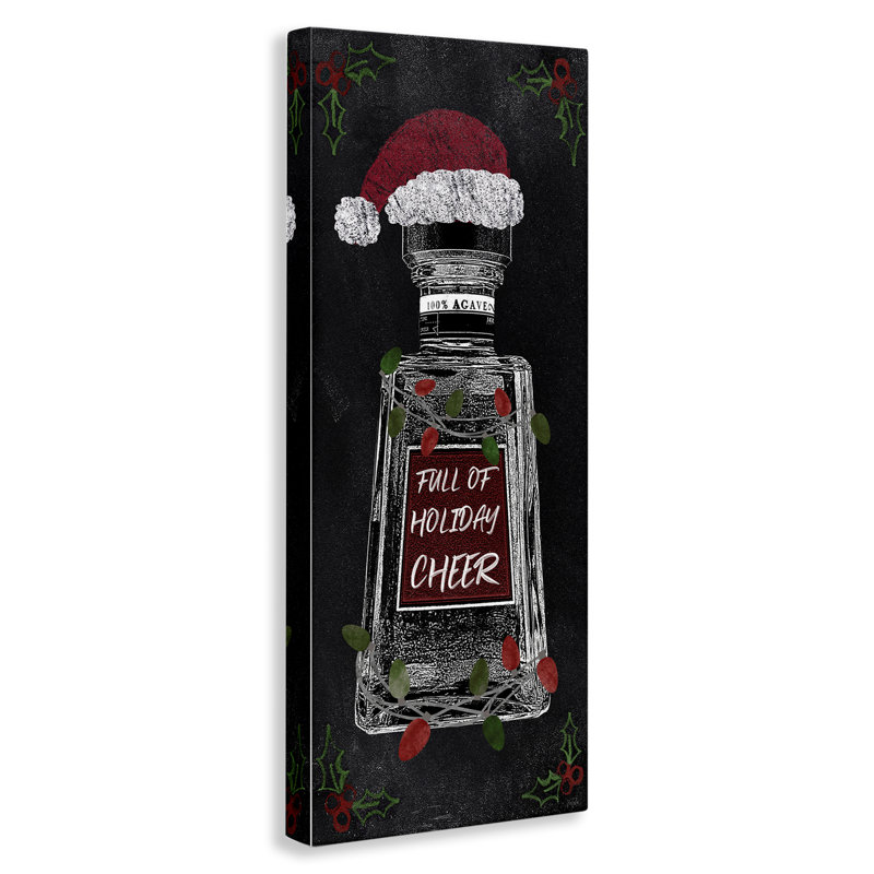 «Holiday Cheer Bottle», art mural sur toile par Natalie Carpentieri, H 48 po x l 20 po