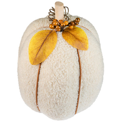 Plush Pumpkin Fall Harvest Decoration - 10" - Cream And Yellow