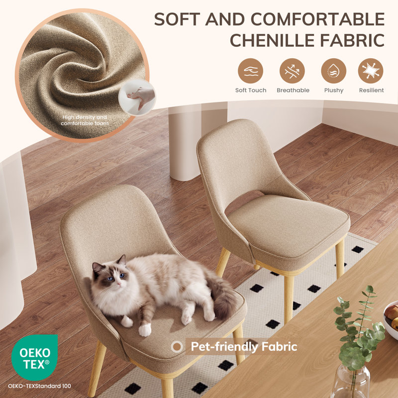 49cm H Fabric Upholstered Side Chair in Beige, 4, Camel