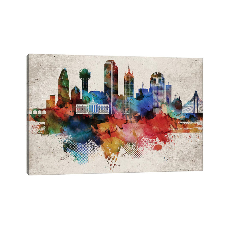 «Dallas Abstract» par Walldecoraddict - Toile tendue, estampe numérique sur toile tendue, H 18 po x l 26 po x P 1,5 po