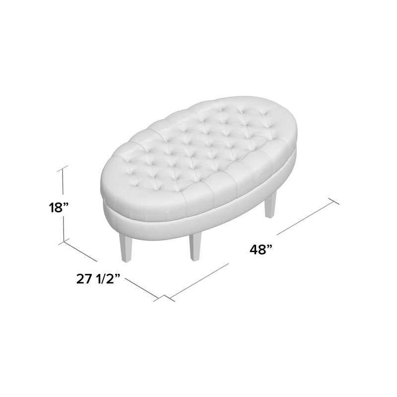 Martin Button Tufted Oval Cocktail Ottoman, Beige Polyester Blend