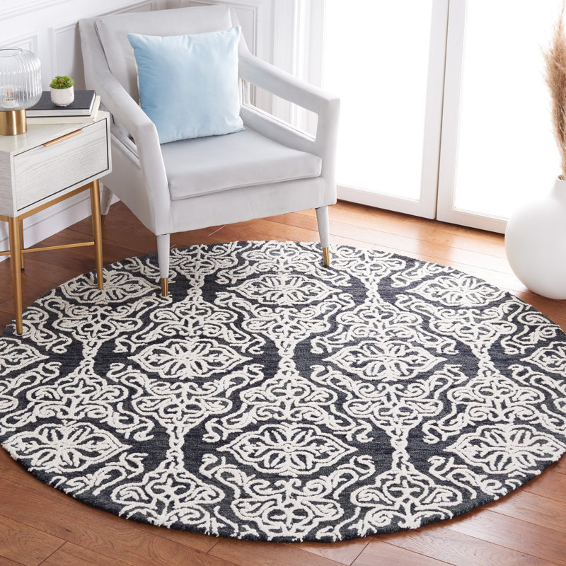 Anjalena Hand Tufted Wool Damask Rug, Round 6'