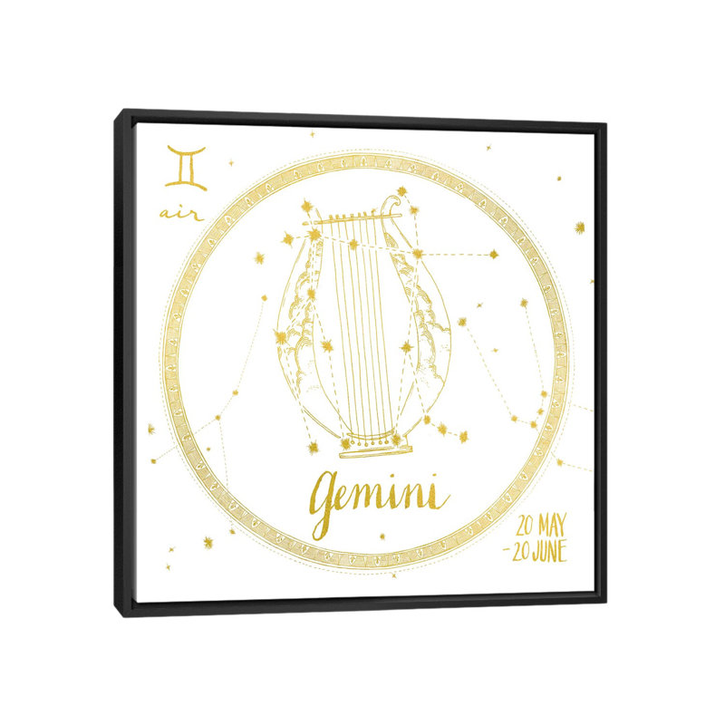 Série de ciel night : gemini sur toile tendue, H 18 po x l 18 po x P 1,5 po, Toile avec cadre noir, Pas de tapis