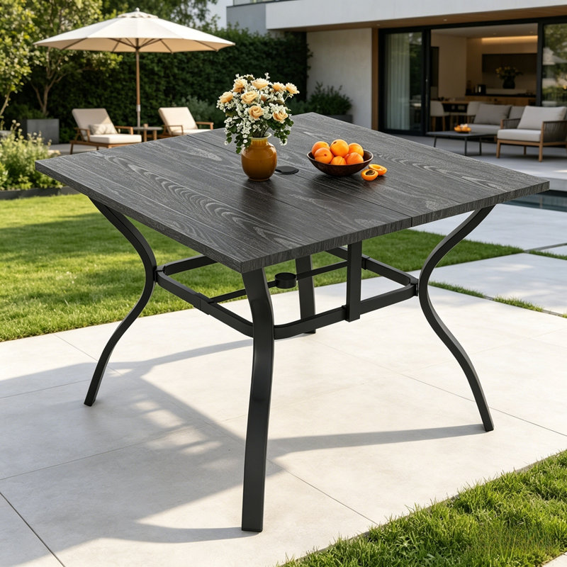 Table rectangulaire en métal 62,99 po x 37,8 po avec trou pour parasol Vintage, Noir