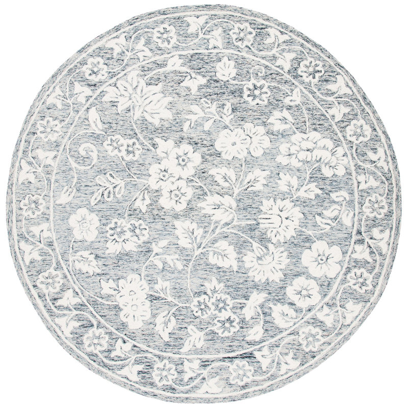 Conaway Hand Tufted Wool Floral Rug, Round 7'