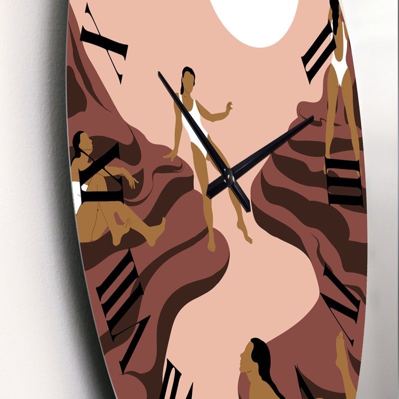Horloge murale moderne Empowered Cosmic Women Geometric Goddess Series noir et rouge, Moyen
