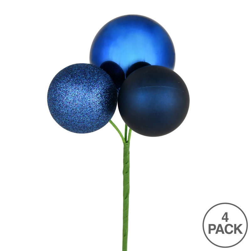 Vickerman 18" Ball Ornament Christmas Pick, 4 per Bag, Midnight Blue
