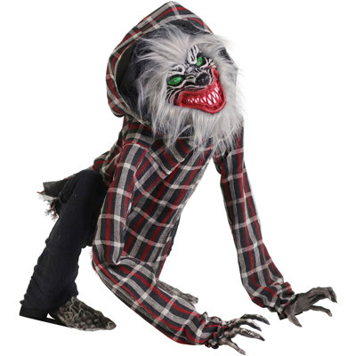 Smiley the Animatronic Squatting Werewolf with Movement, Sounds, and Light-Up Eyes
