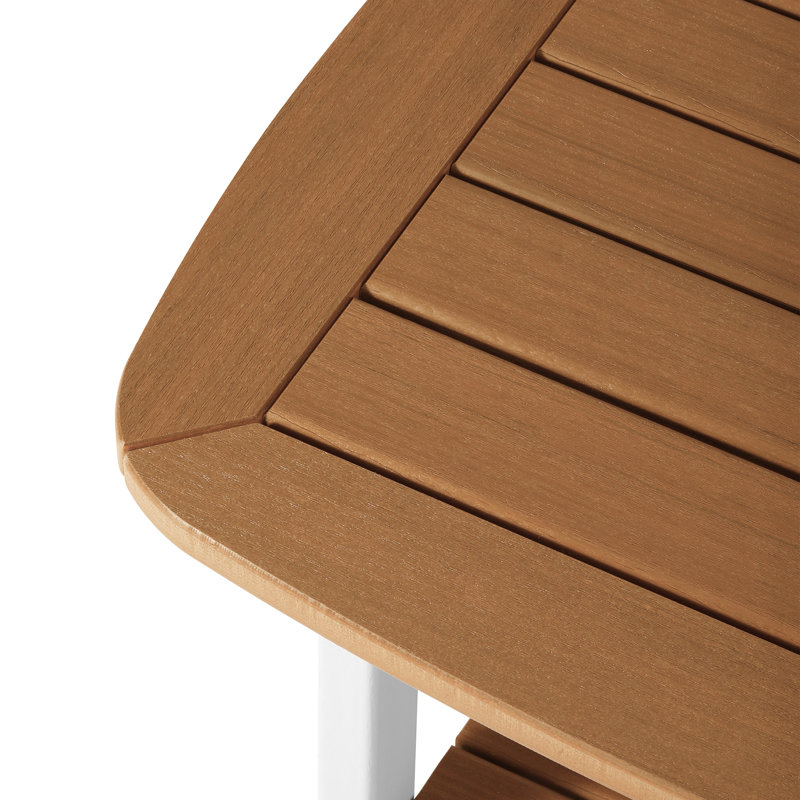 Table d'appoint carrée 21 po, blanc, Plateau en teck clair / base blanche