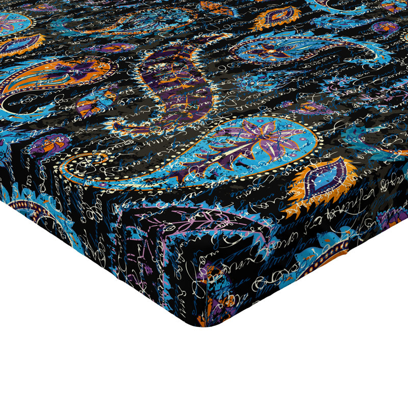 Drap-housse Ambesonne, Drap-housse de taille très grand, Vermillon / bleu ciel / motif cachemire prune