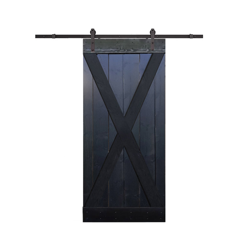 Porte de grange à panneaux en bois et métal peint avec ensemble de quincaillerie d'installation, Noir choco