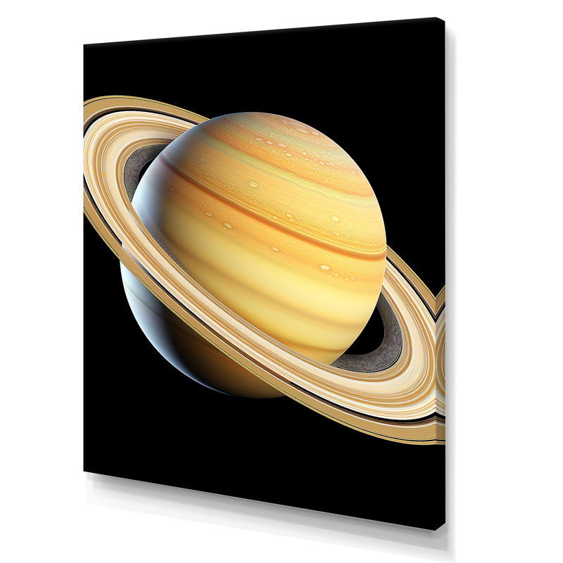 Beige et noir, planète Saturne, H 20 po x l 12 po x P 1 po, Toile tendue
