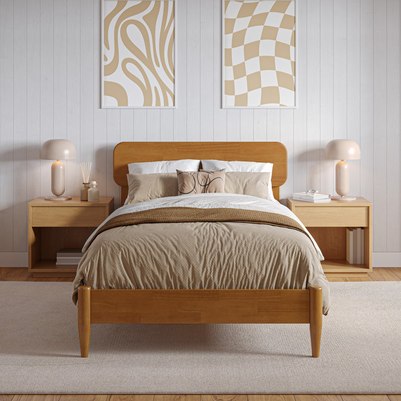 Vetu Solid Wood Platform Bed, Twin XL, Light Toffee