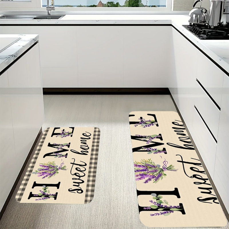 Ensemble de 2 tapis de cuisine beige lavande pour la cuisine et le salon
