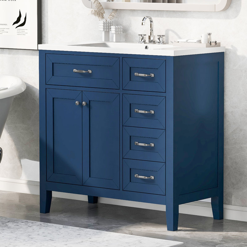 Hephzibah 35.98'' Single Bathroom Vanity with Ceramic Top, Gray, 36"