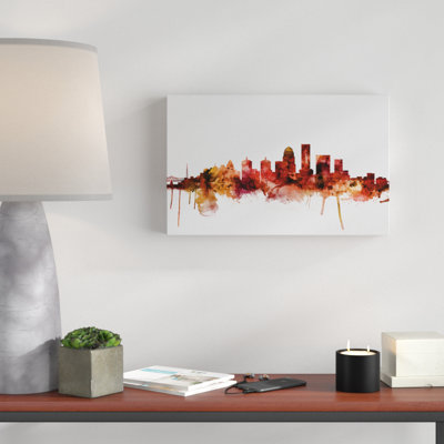 'Louisville Kentucky City Skyline Red' Graphic Art on Wrapped Canvas
