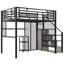 Lit mezzanine en métal noir avec bureau, garde-robe et rangement intégré-894538463