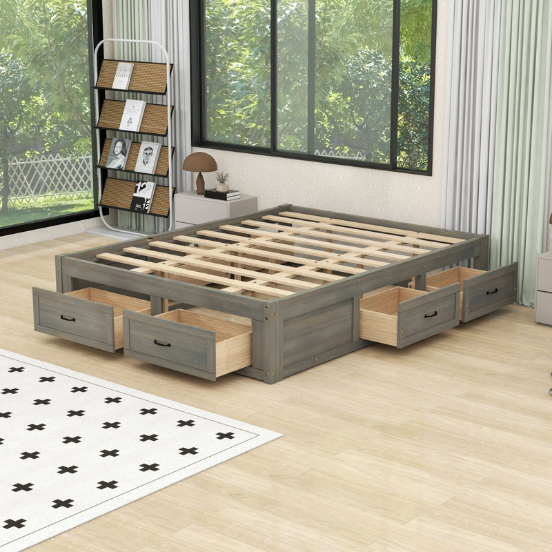 Platform Bed with 6 Drawers, Antique Gray, Queen