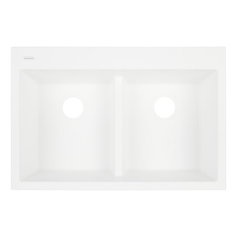 Algren 33" L Double Basin Undermount Kitchen Sink, Cloud White