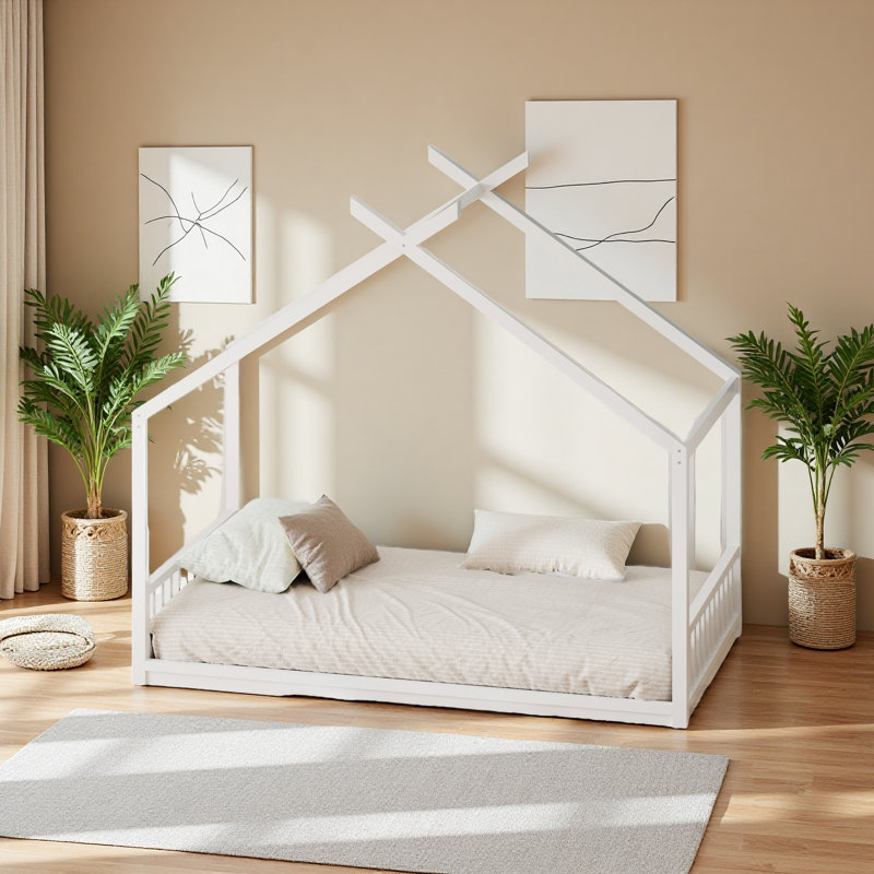 Lit maison Montessori, Lit simple, Blanc