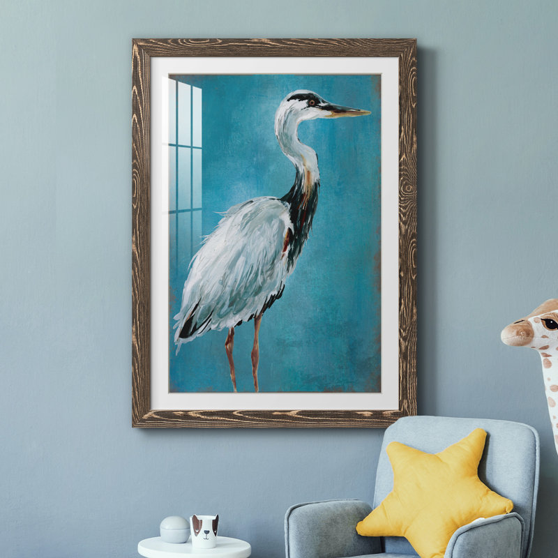 Great Blue Heron I - peinture encadrée, H 31,5 po x l 23,5 po x P 1,5 po, Encadré de bois de noyer