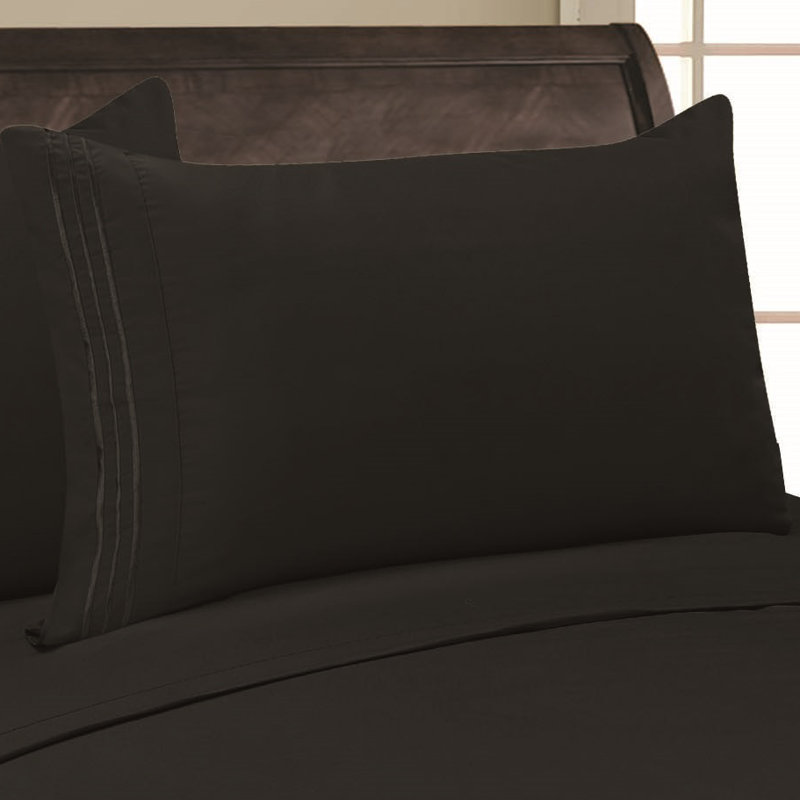  Embossed Stripe Brushed Microfiber Pillowcase Set, Black, Full/Queen Pillowcase
