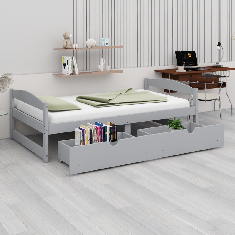 Lit plateforme avec deux tiroirs, Gris