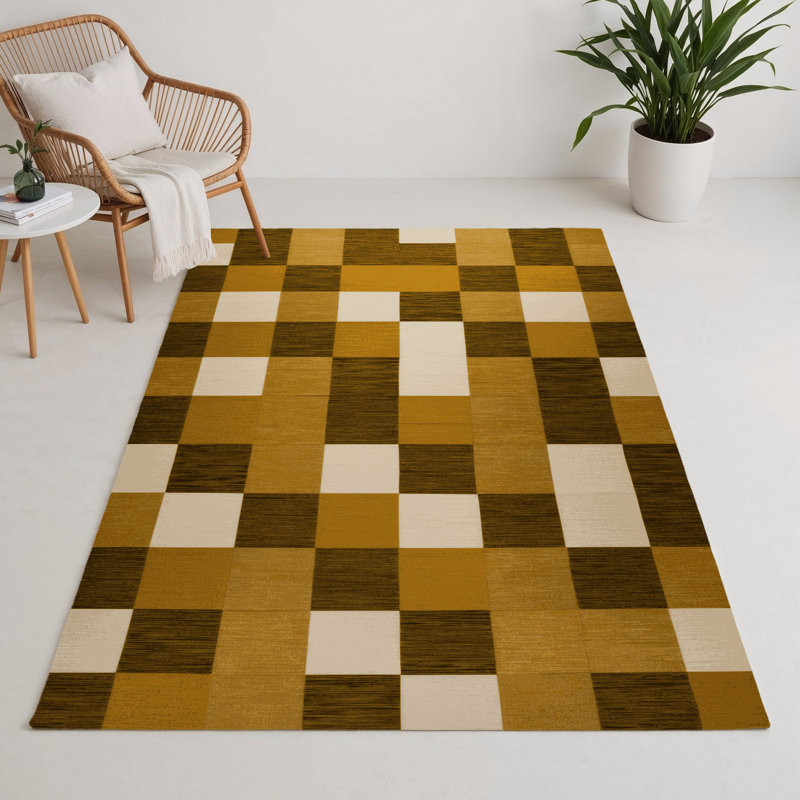Tapis d'intérieur et d'extérieur à carreaux brun, Rectangle 9 pi x 12 pi