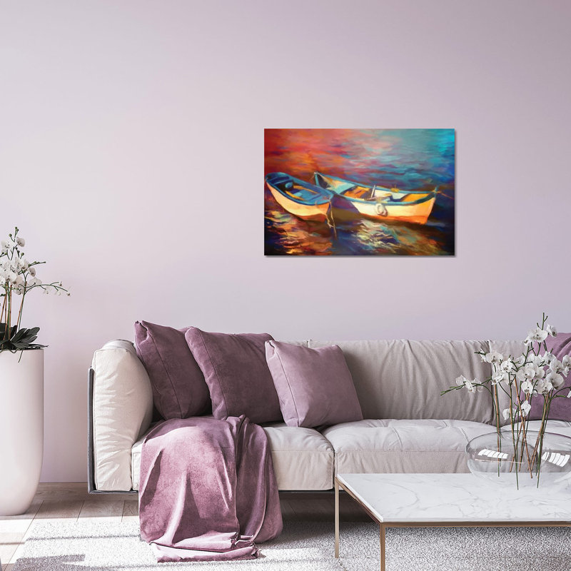 Canots au crépuscule, impression sur verre acrylique, H 16 po x l 24 po x P 0,25 po