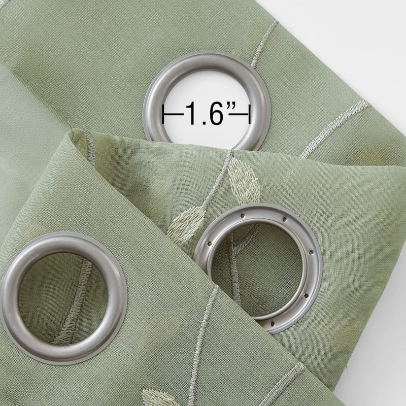 Rideaux transparents en lin brodé pour chambre à coucher, Vert, L 55 po x L 96 po