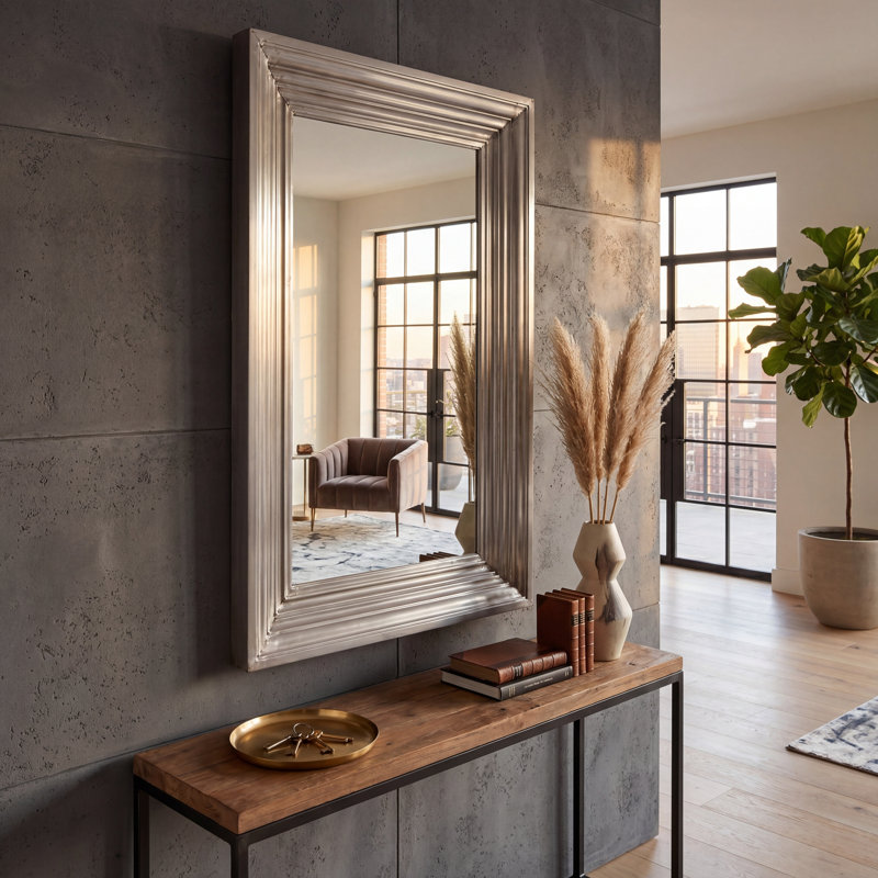 Metal Flat Wall Mirror, Silver