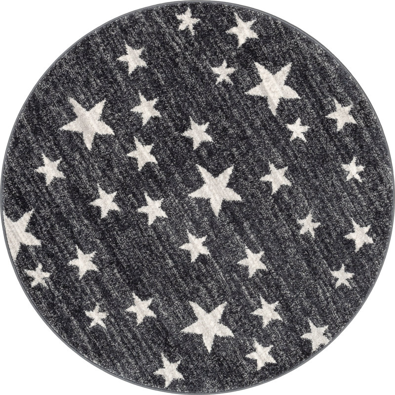 Kennedy Stars Grey Children's Rug, Round 122cm