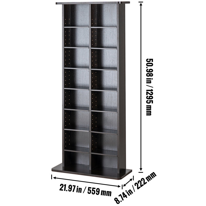 Media Storage Cabinet, 8-Layer DVD Shelf Holds 464 CDs, Adjustable CD Shelves 16 Compartments, Brown