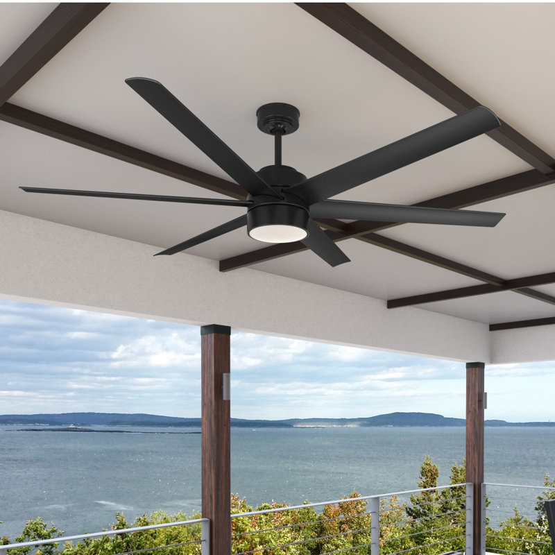 72" Solaria 6 - Blade Outdoor Standard Ceiling Fan with Wall Control and Light Kit Included, Matte Black