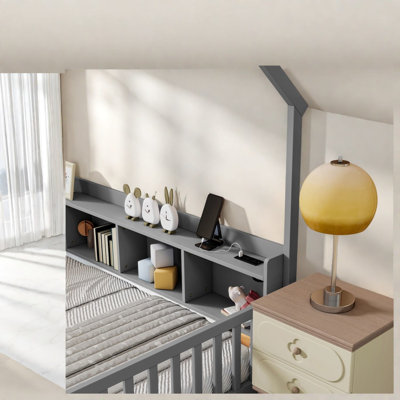 Lits avec rangement, structure en bois de pin pour chambre d'enfant moderne