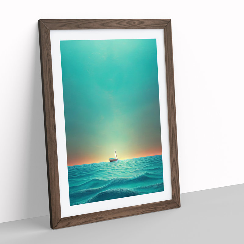 Boat Awaiting Sunrise - Wall Art, 36cm H x 27cm W x 2cm D, Walnut Framed, White