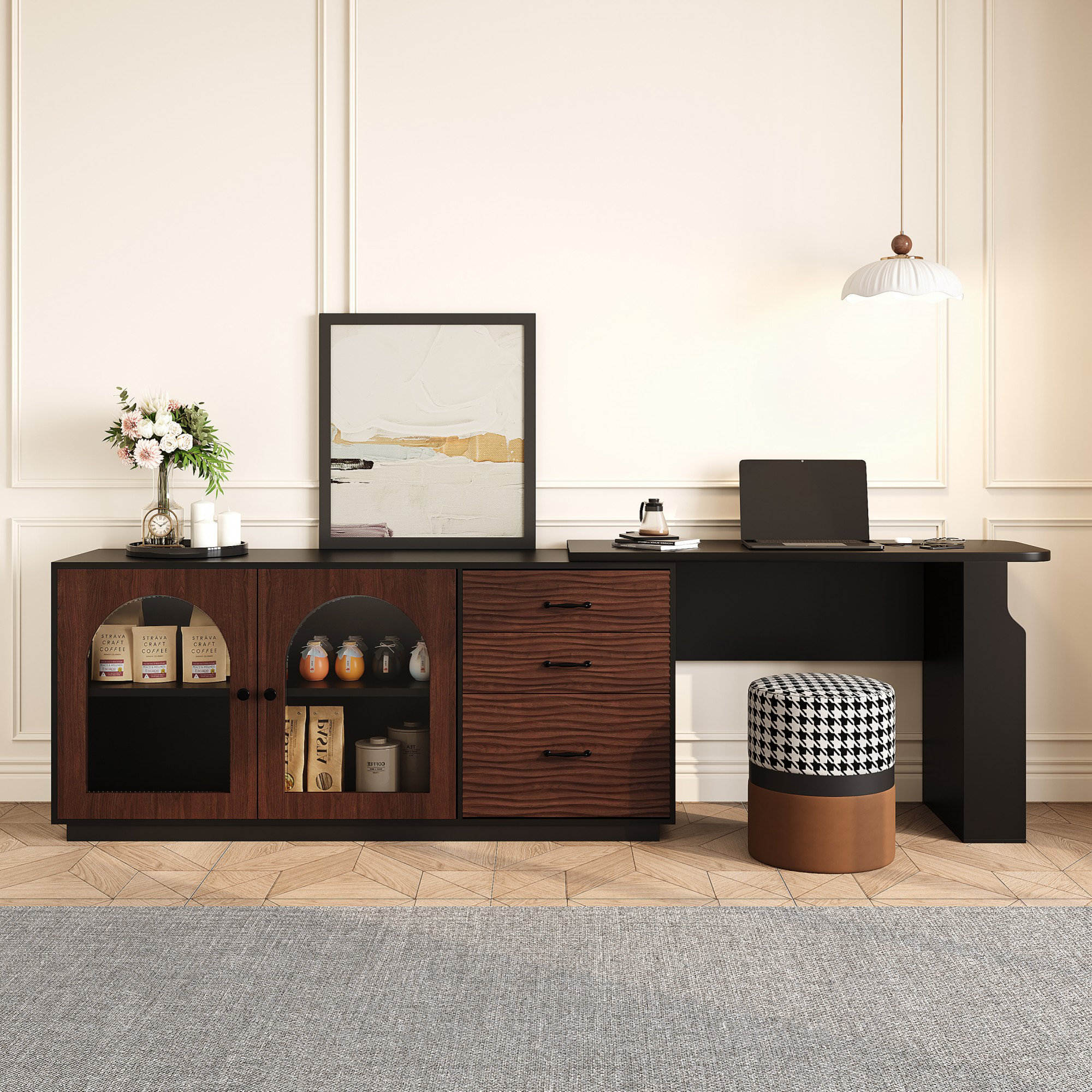 Latitude Run® Calvers Expandable Desk with Storage Drawers and Cabinet ...