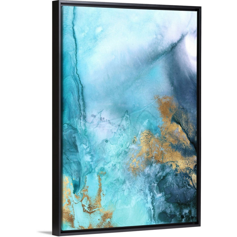 Reproduction d’art sur toile, "Gold Under the Sea I" par Eva watts, Cadre noir, H 38 po x l 26 po x P 1,75 po