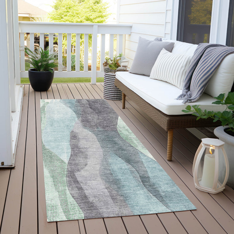 Tapis bleu sarcelle lavable à la machine intérieur / extérieur Xhevrie, Tapis de couloir 2 pi 3 po x 7 pi 6 po