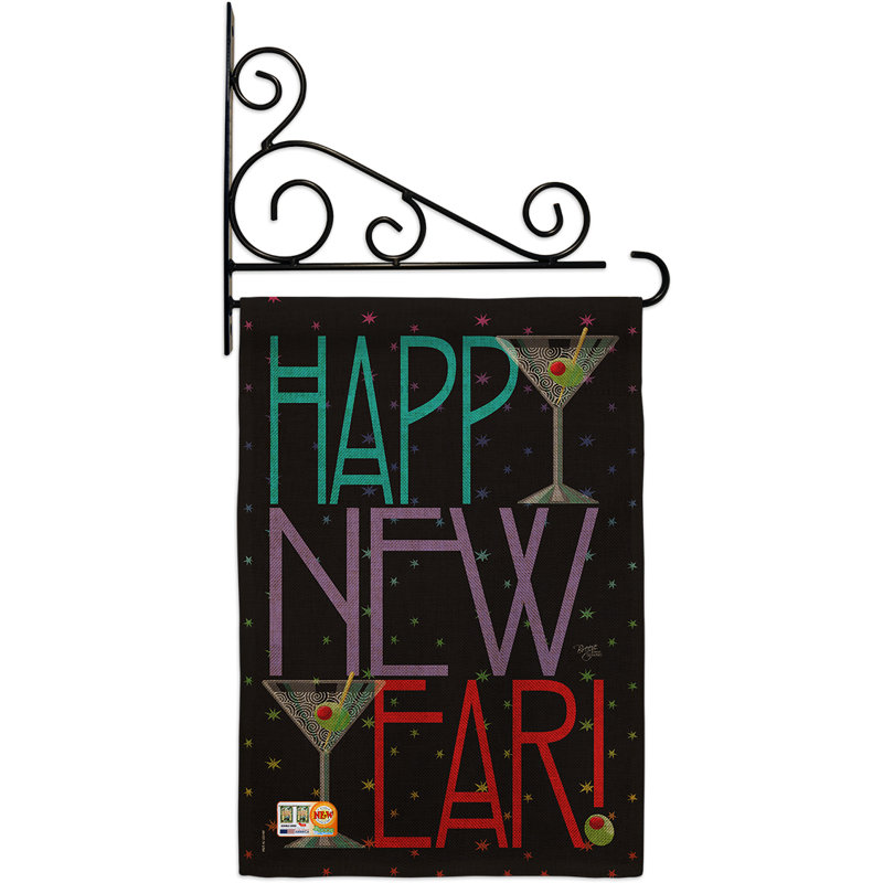 « new year martini en toile jute », impression sur 2 côtés, de polyester de 2 côtés, 19 po de l 13 po ensemble de drapeau