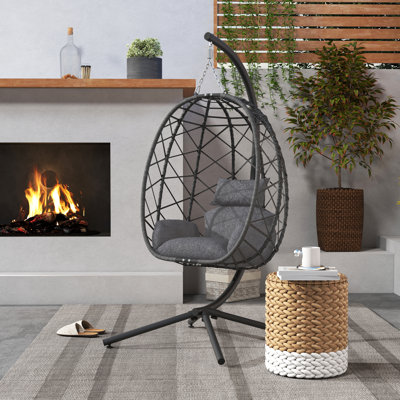 Solvane Wicker Hanging Egg Chair With Stand Swing With Cushion