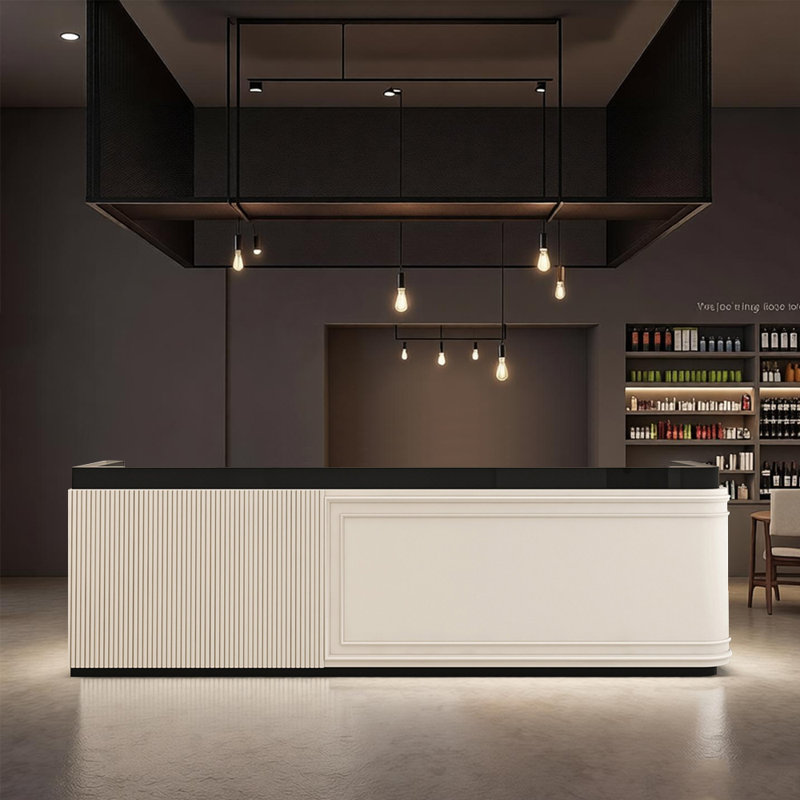 Retro Minimalist Bar Counter – Practical Multi Use for Bars Lounges Pubs and Commercial Entertainment Spaces, Black/Beige