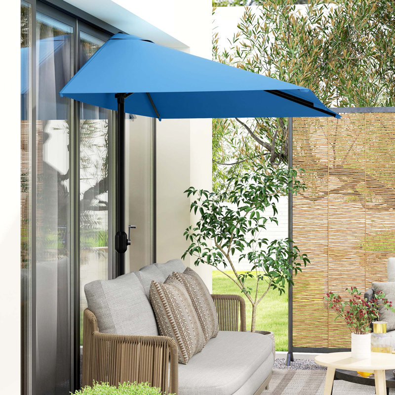 Parasol de balcon extérieur demi-parasol 8 pi, Bleu clair